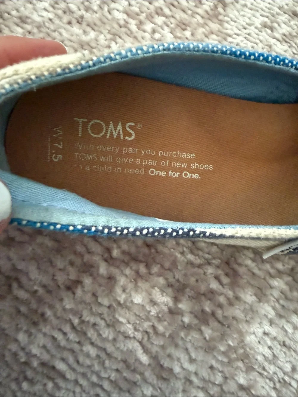 Toms Blue Off White Gray Striped Slip On Woven Texture Espadrilles Flats 7.5